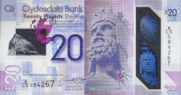 New Scotland Uncirculated 11 July 2015 £20 Banknote Clydesdale Bank 